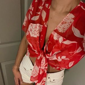 Show Me Your Mumu Red Kimono Tie Top